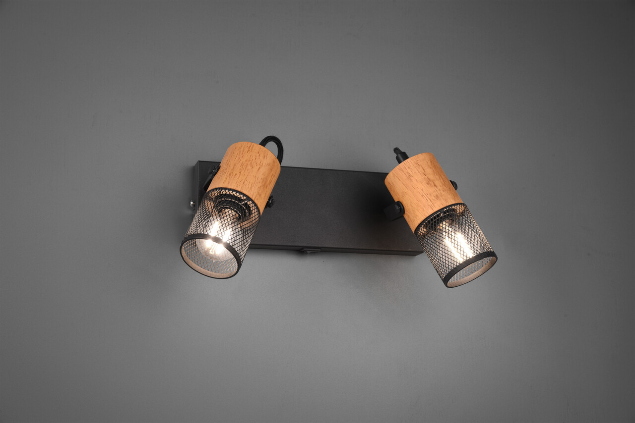 Plafoniera Tosh, TRIO, 26x9x19.5 cm, 15W, 2x E14, metal, negru mat/natur - imagine 3